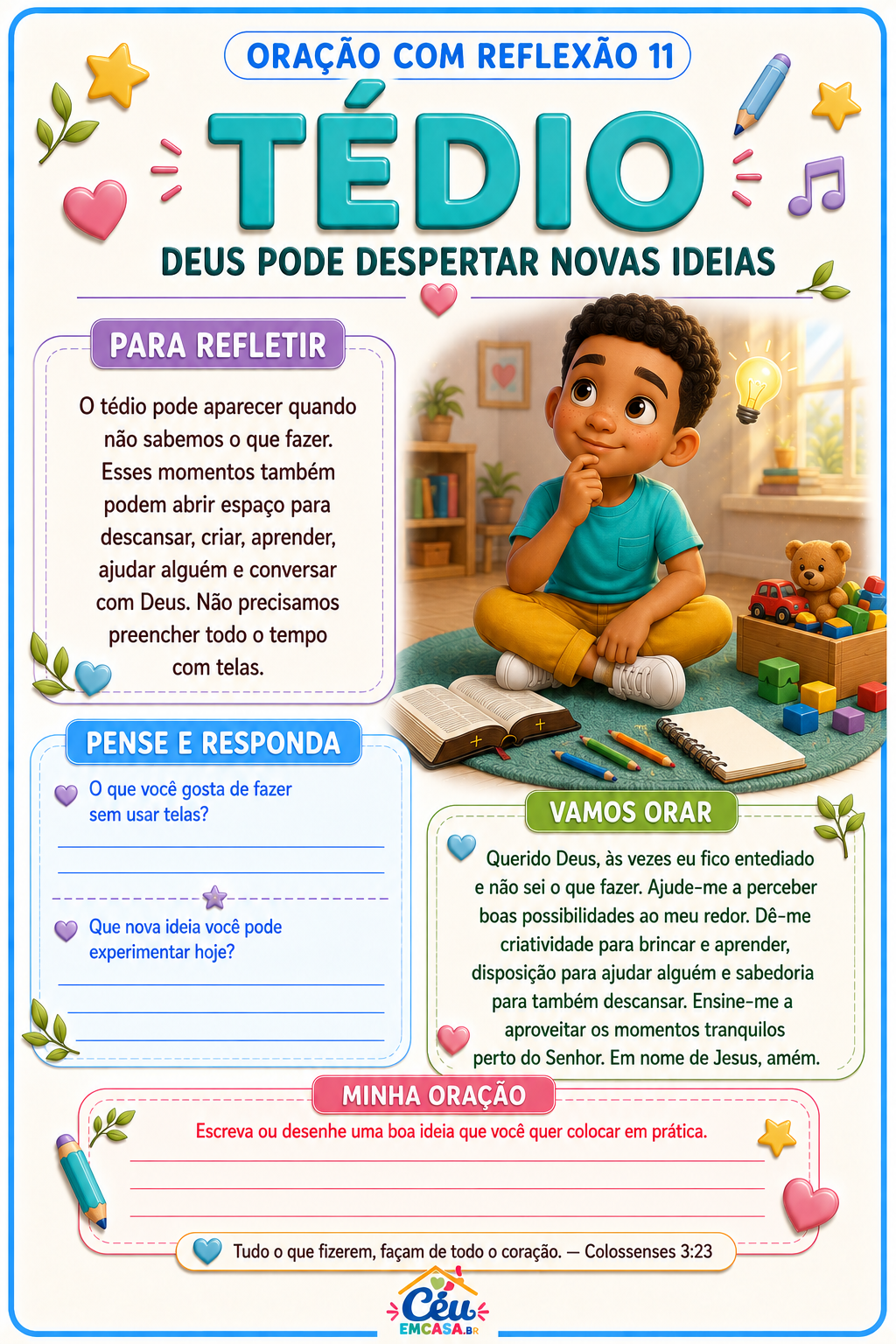 Exemplo de oração com reflexão sobre o tédio
